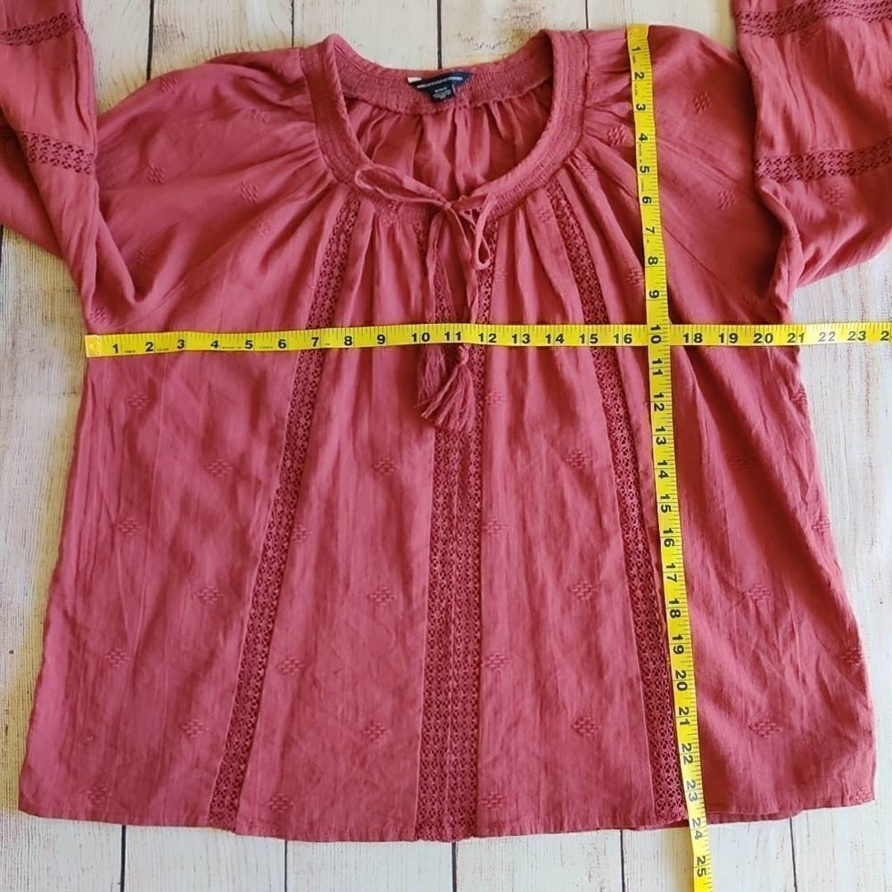 American Eagle Outfitters lace inset boho top sz M - Picture 7 of 9